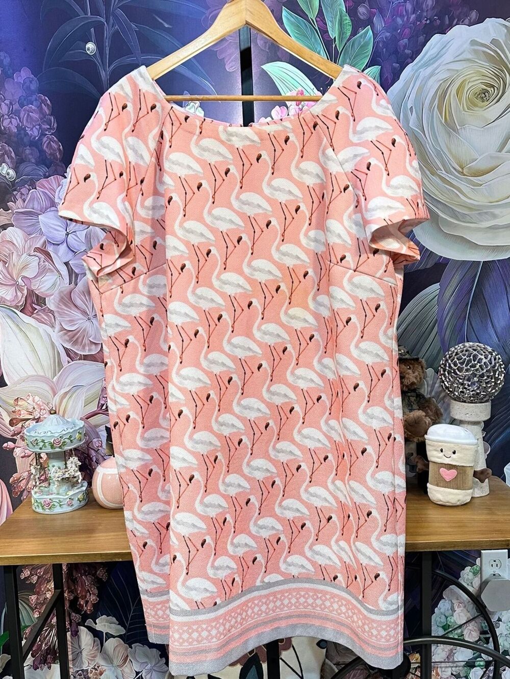Julian Taylor 22W Flamingo Print Sheath Dress Tropical Resort Novelty Plus Size